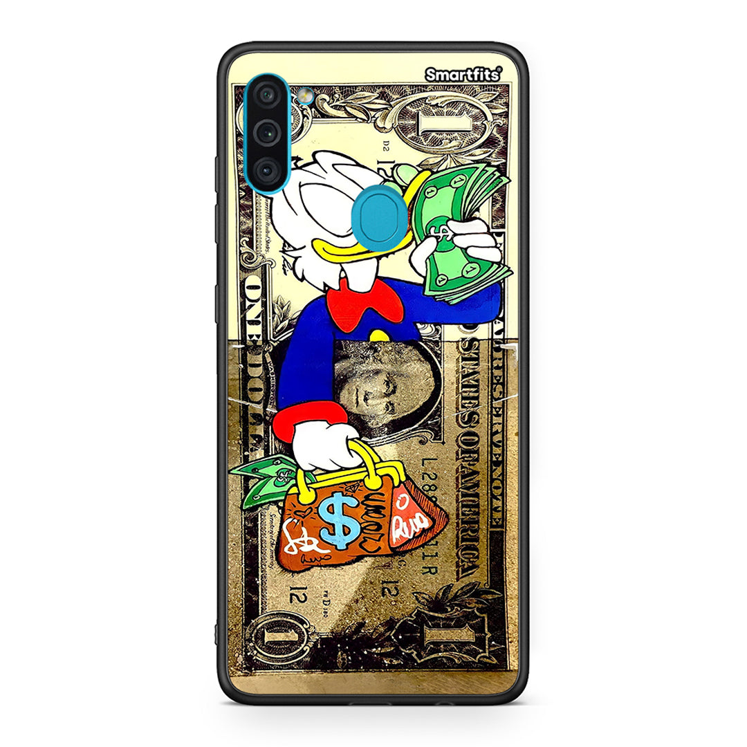 Samsung A11 / M11 Duck Money Θήκη από τη Smartfits με σχέδιο στο πίσω μέρος και μαύρο περίβλημα | Smartphone case with colorful back and black bezels by Smartfits