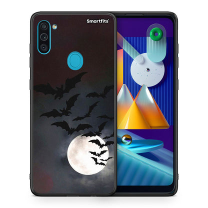 Θήκη Samsung A11 / M11 Halloween Bat Night από τη Smartfits με σχέδιο στο πίσω μέρος και μαύρο περίβλημα | Samsung A11 / M11 Halloween Bat Night case with colorful back and black bezels