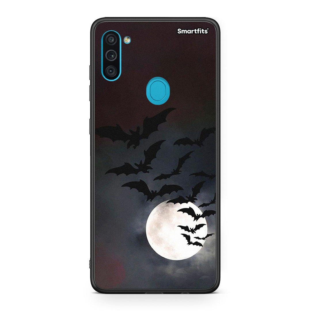 Samsung A11 / M11 Halloween Bat Night Θήκη από τη Smartfits με σχέδιο στο πίσω μέρος και μαύρο περίβλημα | Smartphone case with colorful back and black bezels by Smartfits