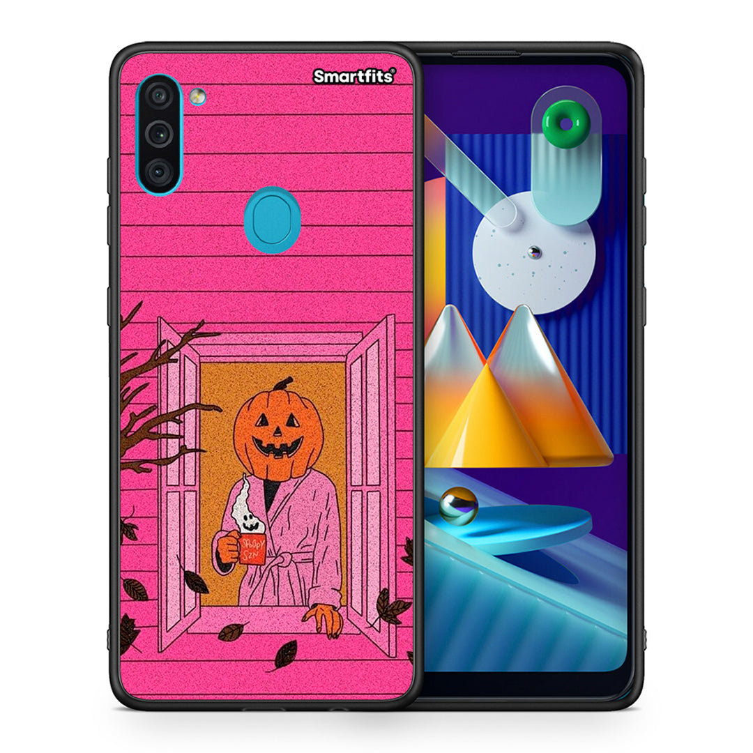 Θήκη Samsung A11 / M11 Halloween Pumpkin Lady από τη Smartfits με σχέδιο στο πίσω μέρος και μαύρο περίβλημα | Samsung A11 / M11 Halloween Pumpkin Lady case with colorful back and black bezels