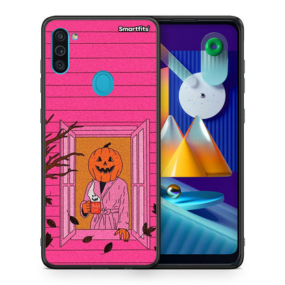 Θήκη Samsung A11 / M11 Halloween Pumpkin Lady από τη Smartfits με σχέδιο στο πίσω μέρος και μαύρο περίβλημα | Samsung A11 / M11 Halloween Pumpkin Lady case with colorful back and black bezels