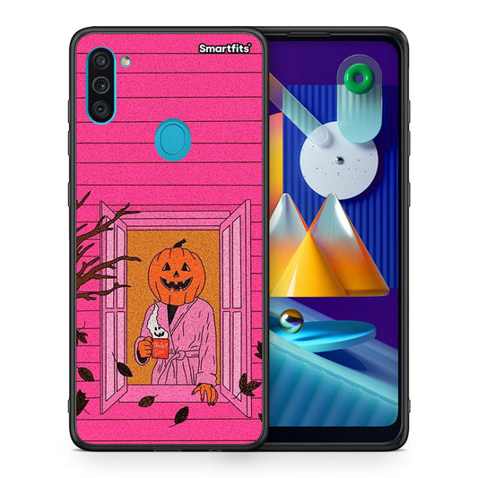 Θήκη Samsung A11 / M11 Halloween Pumpkin Lady από τη Smartfits με σχέδιο στο πίσω μέρος και μαύρο περίβλημα | Samsung A11 / M11 Halloween Pumpkin Lady case with colorful back and black bezels