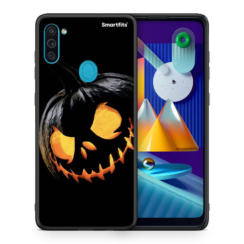 Θήκη Samsung A11 / M11 Halloween Scary Pumpkin από τη Smartfits με σχέδιο στο πίσω μέρος και μαύρο περίβλημα | Samsung A11 / M11 Halloween Scary Pumpkin case with colorful back and black bezels