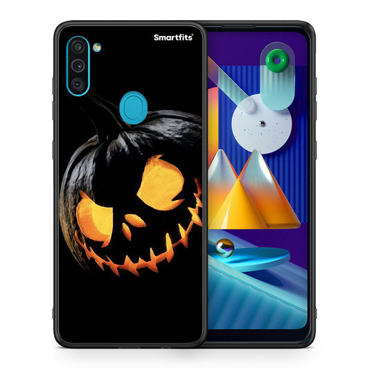 Θήκη Samsung A11 / M11 Halloween Scary Pumpkin από τη Smartfits με σχέδιο στο πίσω μέρος και μαύρο περίβλημα | Samsung A11 / M11 Halloween Scary Pumpkin case with colorful back and black bezels