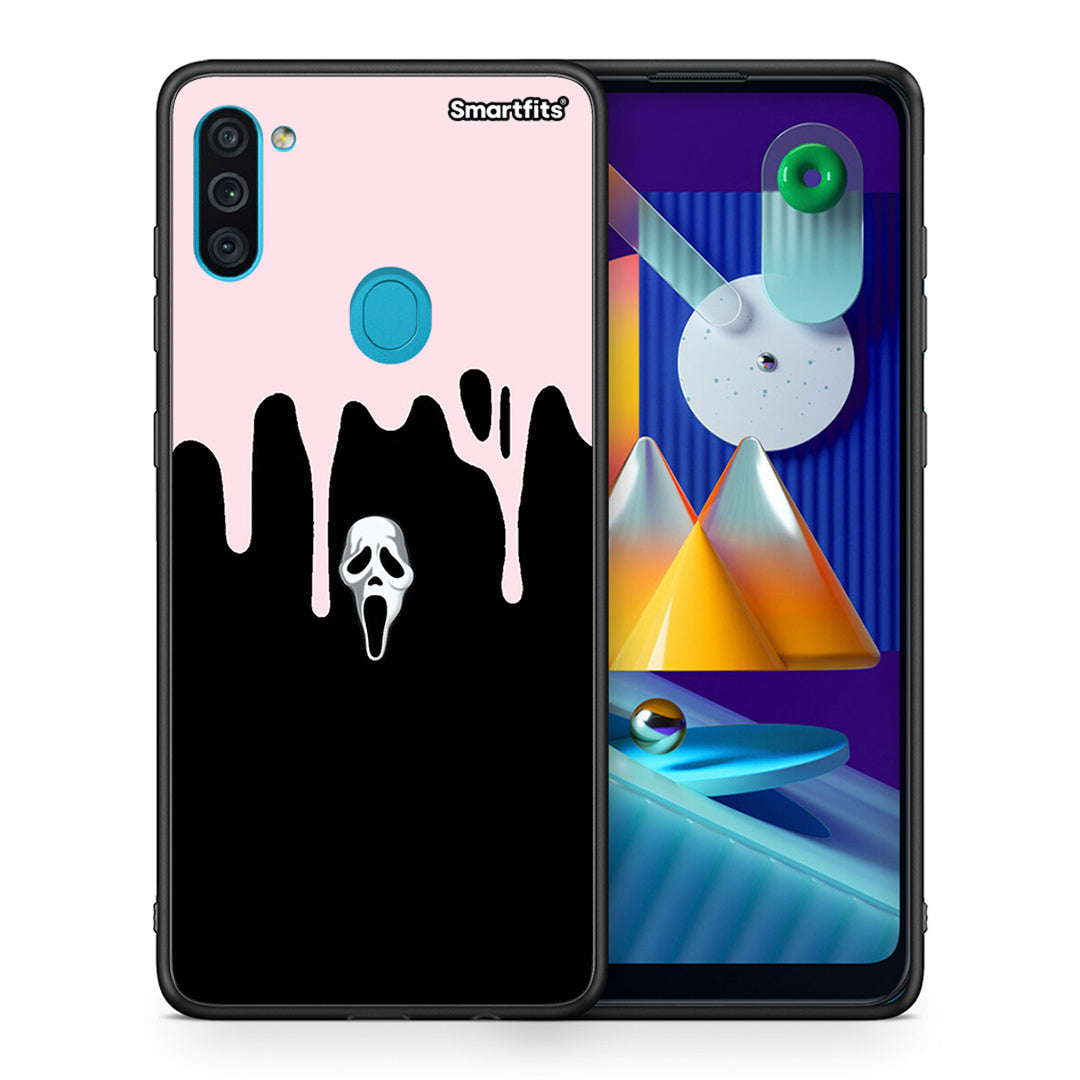 Θήκη Samsung A11 / M11 Melting Halloween Mask από τη Smartfits με σχέδιο στο πίσω μέρος και μαύρο περίβλημα | Samsung A11 / M11 Melting Halloween Mask case with colorful back and black bezels