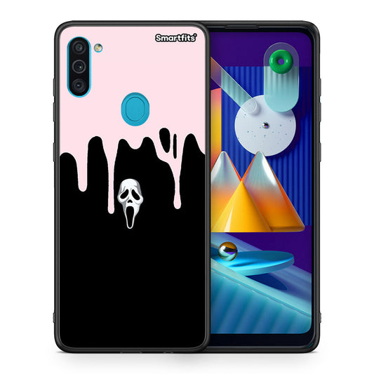 Θήκη Samsung A11 / M11 Melting Halloween Mask από τη Smartfits με σχέδιο στο πίσω μέρος και μαύρο περίβλημα | Samsung A11 / M11 Melting Halloween Mask case with colorful back and black bezels