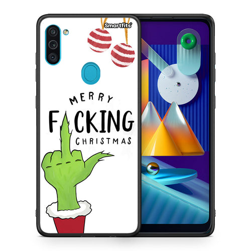 Θήκη Samsung A11/M11 Merry F Xmas από τη Smartfits με σχέδιο στο πίσω μέρος και μαύρο περίβλημα | Samsung A11/M11 Merry F Xmas case with colorful back and black bezels