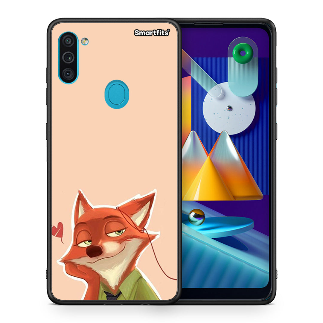 Θήκη Samsung A11/M11 Nick Wilde And Judy Hopps Love 1 από τη Smartfits με σχέδιο στο πίσω μέρος και μαύρο περίβλημα | Samsung A11/M11 Nick Wilde And Judy Hopps Love 1 case with colorful back and black bezels