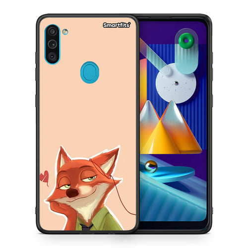 Θήκη Samsung A11/M11 Nick Wilde And Judy Hopps Love 1 από τη Smartfits με σχέδιο στο πίσω μέρος και μαύρο περίβλημα | Samsung A11/M11 Nick Wilde And Judy Hopps Love 1 case with colorful back and black bezels