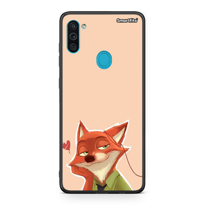 Samsung A11/M11 Nick Wilde And Judy Hopps Love 1 θήκη από τη Smartfits με σχέδιο στο πίσω μέρος και μαύρο περίβλημα | Smartphone case with colorful back and black bezels by Smartfits