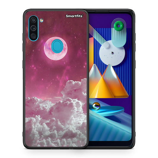 Θήκη Samsung A11 / M11 Pink Moon από τη Smartfits με σχέδιο στο πίσω μέρος και μαύρο περίβλημα | Samsung A11 / M11 Pink Moon case with colorful back and black bezels
