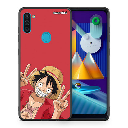 Θήκη Samsung A11 / M11 Pirate Luffy από τη Smartfits με σχέδιο στο πίσω μέρος και μαύρο περίβλημα | Samsung A11 / M11 Pirate Luffy case with colorful back and black bezels