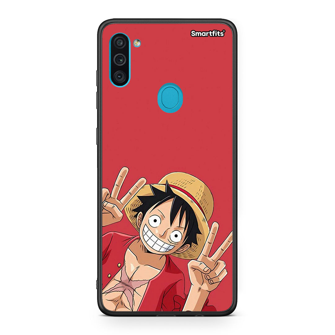 Samsung A11 / M11 Pirate Luffy Θήκη από τη Smartfits με σχέδιο στο πίσω μέρος και μαύρο περίβλημα | Smartphone case with colorful back and black bezels by Smartfits
