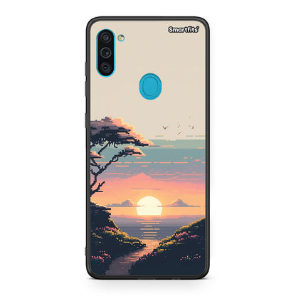 Samsung A11 / M11 Pixel Sunset Θήκη από τη Smartfits με σχέδιο στο πίσω μέρος και μαύρο περίβλημα | Smartphone case with colorful back and black bezels by Smartfits