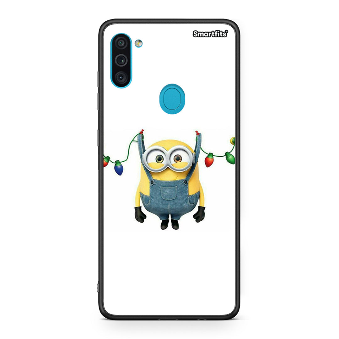 Samsung A11/M11 Xmas Minion Lights θήκη από τη Smartfits με σχέδιο στο πίσω μέρος και μαύρο περίβλημα | Smartphone case with colorful back and black bezels by Smartfits