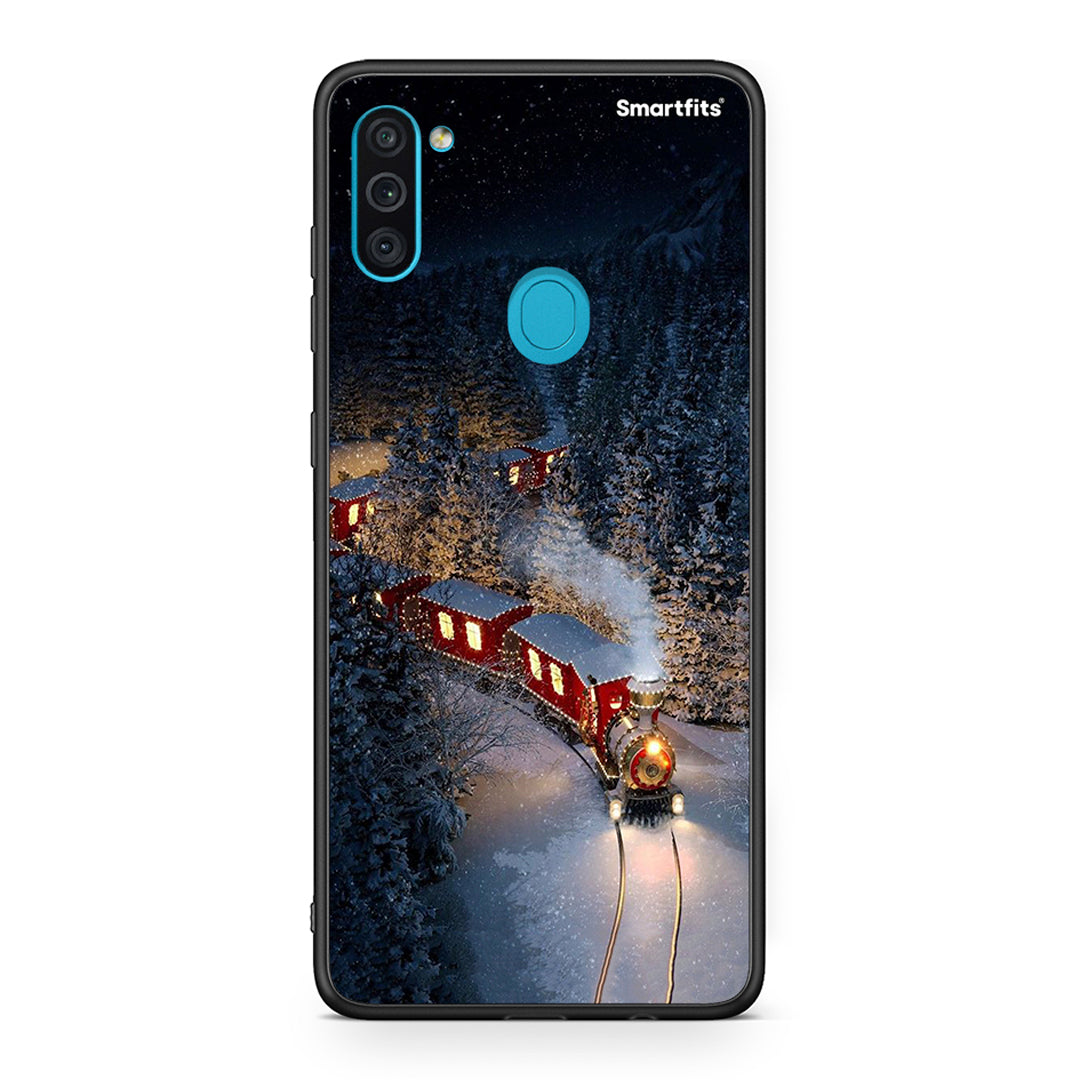 Samsung A11/M11 Xmas Train θήκη από τη Smartfits με σχέδιο στο πίσω μέρος και μαύρο περίβλημα | Smartphone case with colorful back and black bezels by Smartfits