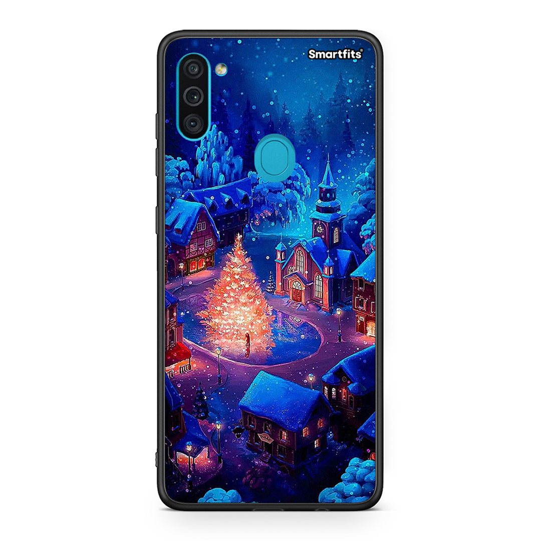 Samsung A11/M11 Xmas Village θήκη από τη Smartfits με σχέδιο στο πίσω μέρος και μαύρο περίβλημα | Smartphone case with colorful back and black bezels by Smartfits