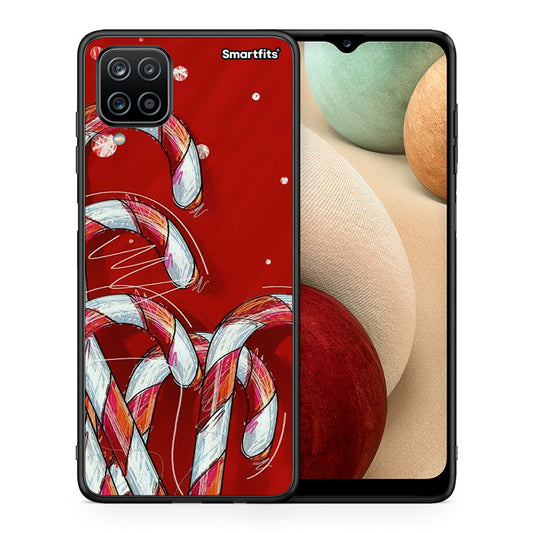 Θήκη Samsung A12 Candy Cane από τη Smartfits με σχέδιο στο πίσω μέρος και μαύρο περίβλημα | Samsung A12 Candy Cane case with colorful back and black bezels