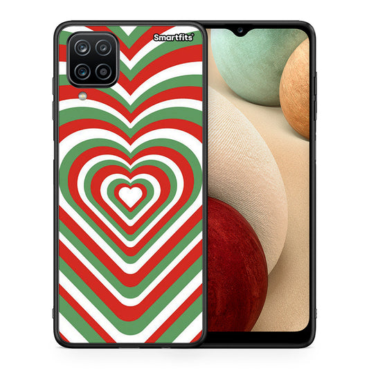 Θήκη Samsung A12 Christmas Hearts από τη Smartfits με σχέδιο στο πίσω μέρος και μαύρο περίβλημα | Samsung A12 Christmas Hearts case with colorful back and black bezels