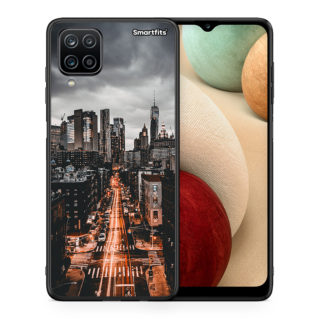 Θήκη Samsung A12 City Lights από τη Smartfits με σχέδιο στο πίσω μέρος και μαύρο περίβλημα | Samsung A12 City Lights case with colorful back and black bezels
