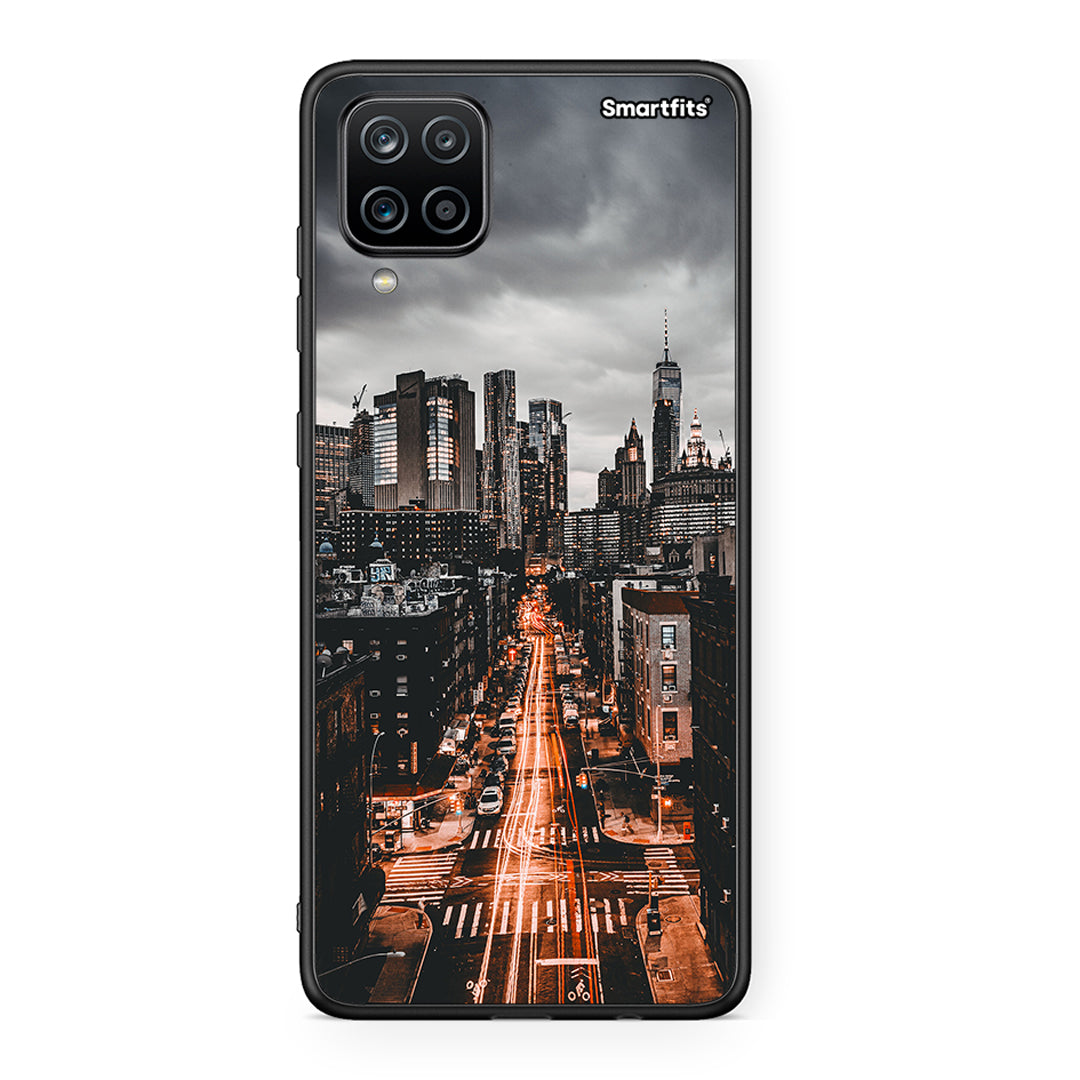 Samsung A12 City Lights θήκη από τη Smartfits με σχέδιο στο πίσω μέρος και μαύρο περίβλημα | Smartphone case with colorful back and black bezels by Smartfits