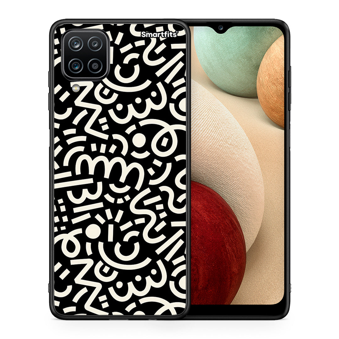 Θήκη Samsung A12 Doodle Art από τη Smartfits με σχέδιο στο πίσω μέρος και μαύρο περίβλημα | Samsung A12 Doodle Art case with colorful back and black bezels