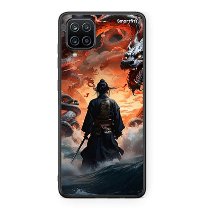 Samsung A12 Dragons Fight θήκη από τη Smartfits με σχέδιο στο πίσω μέρος και μαύρο περίβλημα | Smartphone case with colorful back and black bezels by Smartfits