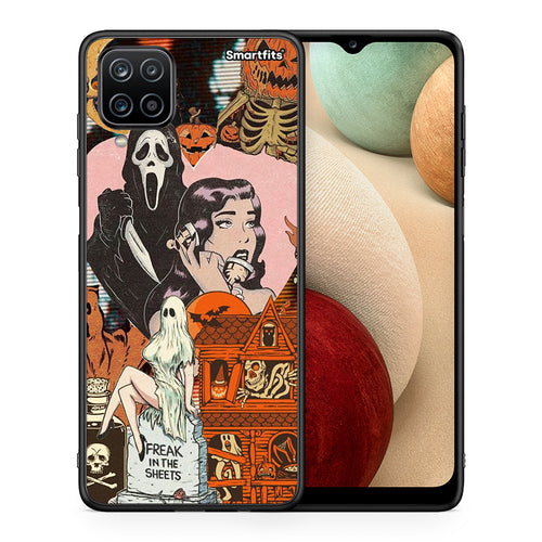 Θήκη Samsung A12 Halloween Collage από τη Smartfits με σχέδιο στο πίσω μέρος και μαύρο περίβλημα | Samsung A12 Halloween Collage case with colorful back and black bezels