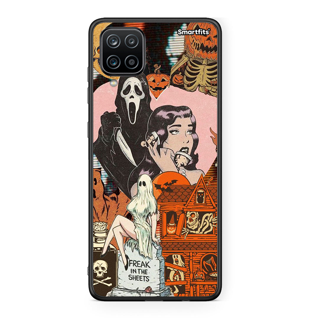 Samsung A12 Halloween Collage Θήκη από τη Smartfits με σχέδιο στο πίσω μέρος και μαύρο περίβλημα | Smartphone case with colorful back and black bezels by Smartfits