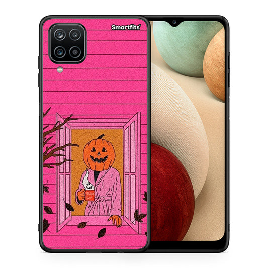 Θήκη Samsung A12 Halloween Pumpkin Lady από τη Smartfits με σχέδιο στο πίσω μέρος και μαύρο περίβλημα | Samsung A12 Halloween Pumpkin Lady case with colorful back and black bezels