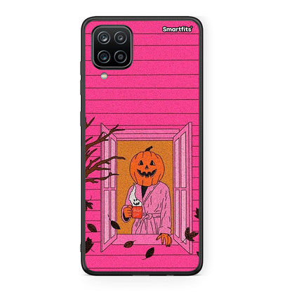 Samsung A12 Halloween Pumpkin Lady Θήκη από τη Smartfits με σχέδιο στο πίσω μέρος και μαύρο περίβλημα | Smartphone case with colorful back and black bezels by Smartfits