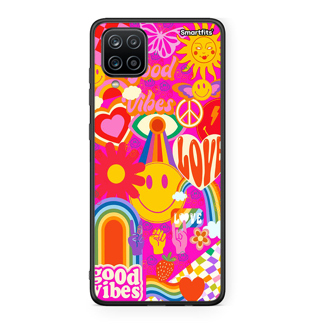 Samsung A12 Hippie Love θήκη από τη Smartfits με σχέδιο στο πίσω μέρος και μαύρο περίβλημα | Smartphone case with colorful back and black bezels by Smartfits