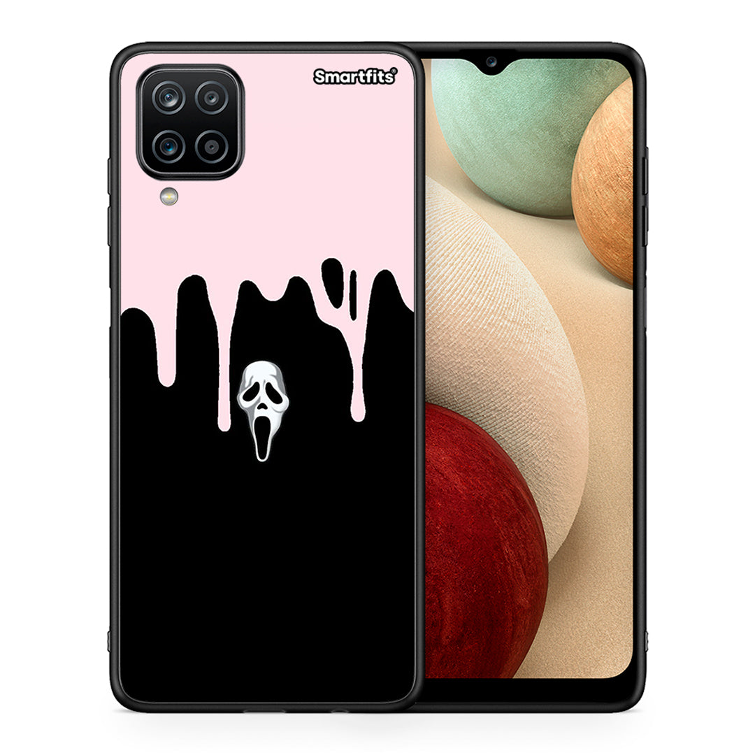 Θήκη Samsung A12 Melting Halloween Mask από τη Smartfits με σχέδιο στο πίσω μέρος και μαύρο περίβλημα | Samsung A12 Melting Halloween Mask case with colorful back and black bezels