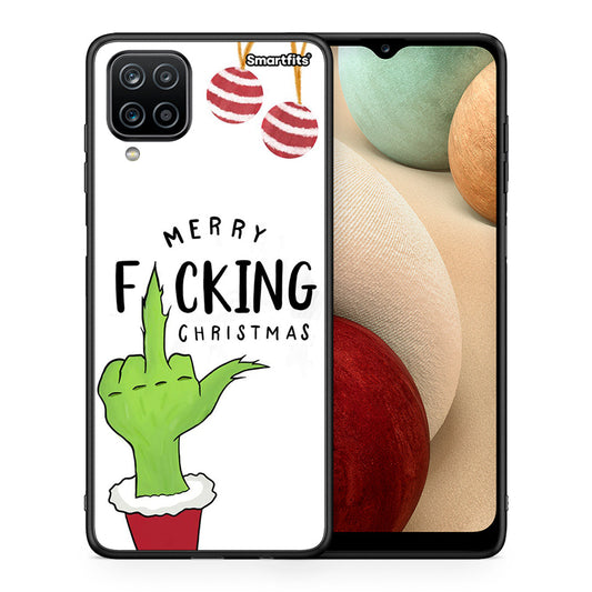 Θήκη Samsung A12 Merry F Xmas από τη Smartfits με σχέδιο στο πίσω μέρος και μαύρο περίβλημα | Samsung A12 Merry F Xmas case with colorful back and black bezels