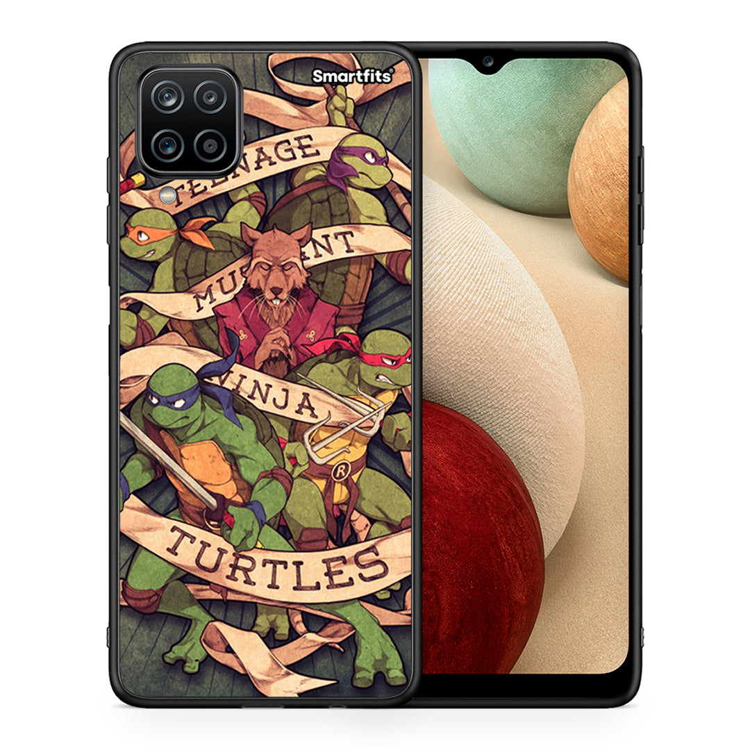 Θήκη Samsung A12 Ninja Turtles από τη Smartfits με σχέδιο στο πίσω μέρος και μαύρο περίβλημα | Samsung A12 Ninja Turtles case with colorful back and black bezels