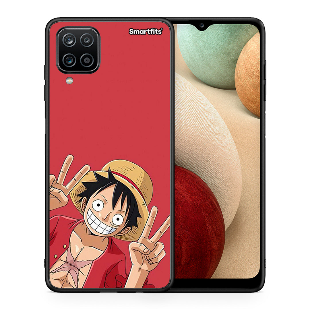 Θήκη Samsung A12 Pirate Luffy από τη Smartfits με σχέδιο στο πίσω μέρος και μαύρο περίβλημα | Samsung A12 Pirate Luffy case with colorful back and black bezels