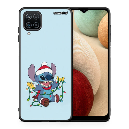 Θήκη Samsung A12 Santa Stich από τη Smartfits με σχέδιο στο πίσω μέρος και μαύρο περίβλημα | Samsung A12 Santa Stich case with colorful back and black bezels