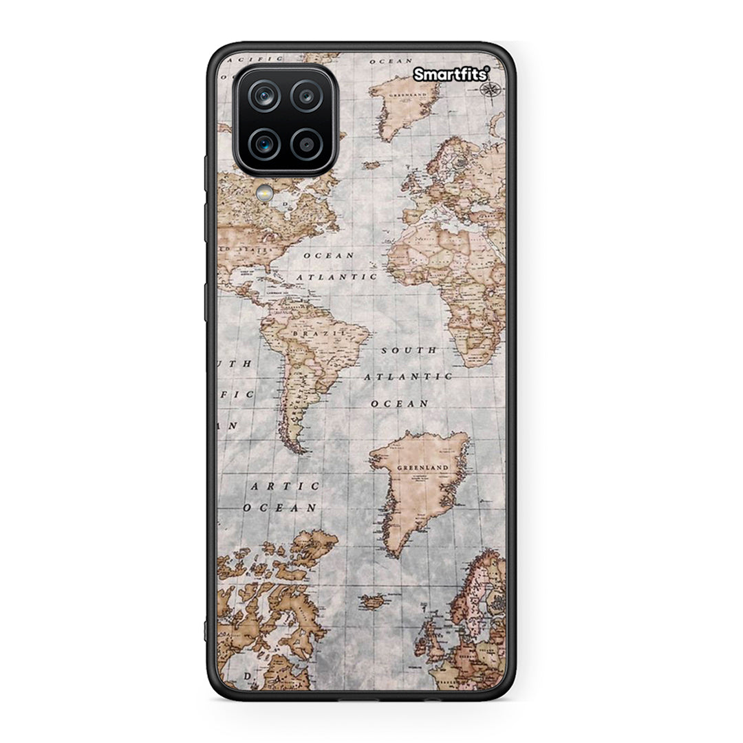 Samsung A12 World Map Θήκη από τη Smartfits με σχέδιο στο πίσω μέρος και μαύρο περίβλημα | Smartphone case with colorful back and black bezels by Smartfits