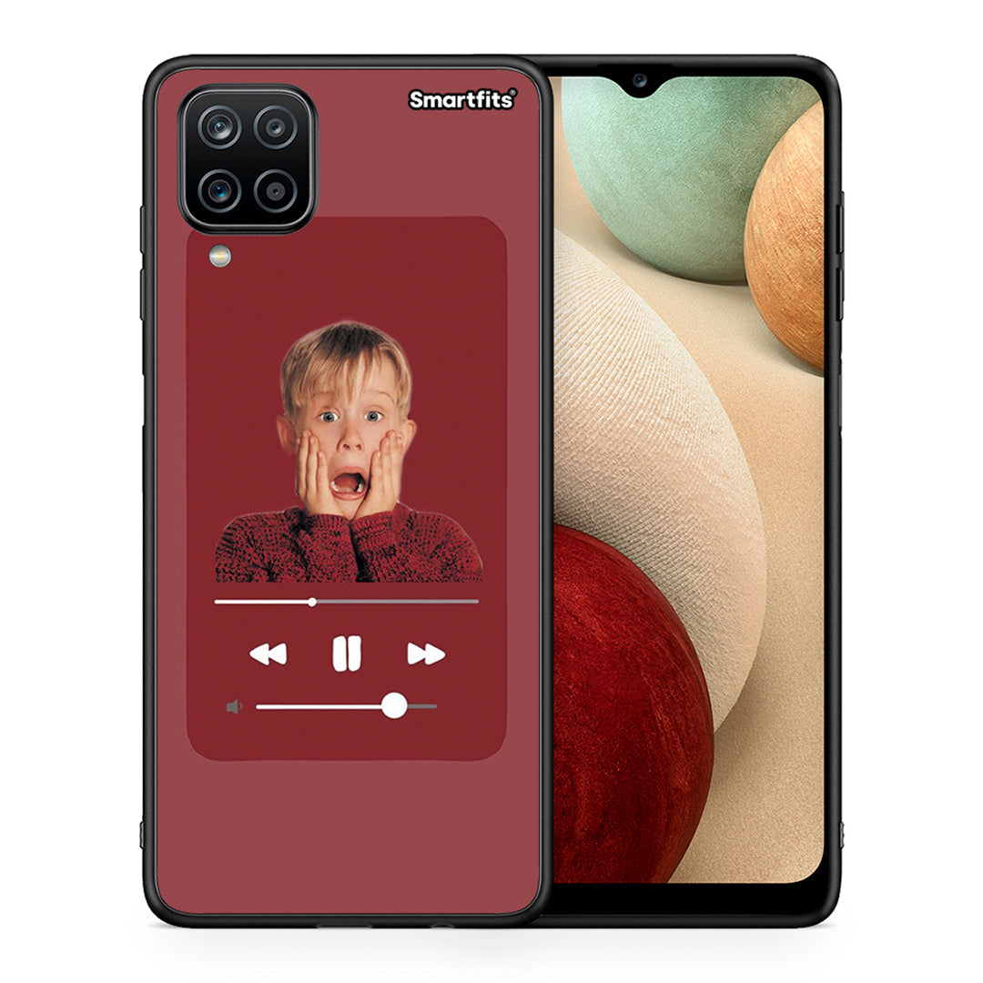 Θήκη Samsung A12 Xmas Alone Music από τη Smartfits με σχέδιο στο πίσω μέρος και μαύρο περίβλημα | Samsung A12 Xmas Alone Music case with colorful back and black bezels