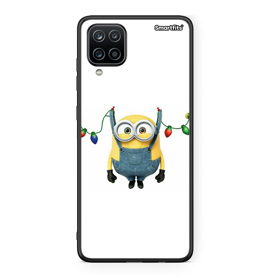 Samsung A12 Xmas Minion Lights θήκη από τη Smartfits με σχέδιο στο πίσω μέρος και μαύρο περίβλημα | Smartphone case with colorful back and black bezels by Smartfits