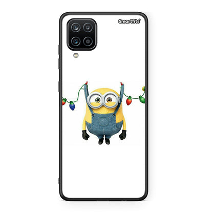 Samsung A12 Xmas Minion Lights θήκη από τη Smartfits με σχέδιο στο πίσω μέρος και μαύρο περίβλημα | Smartphone case with colorful back and black bezels by Smartfits