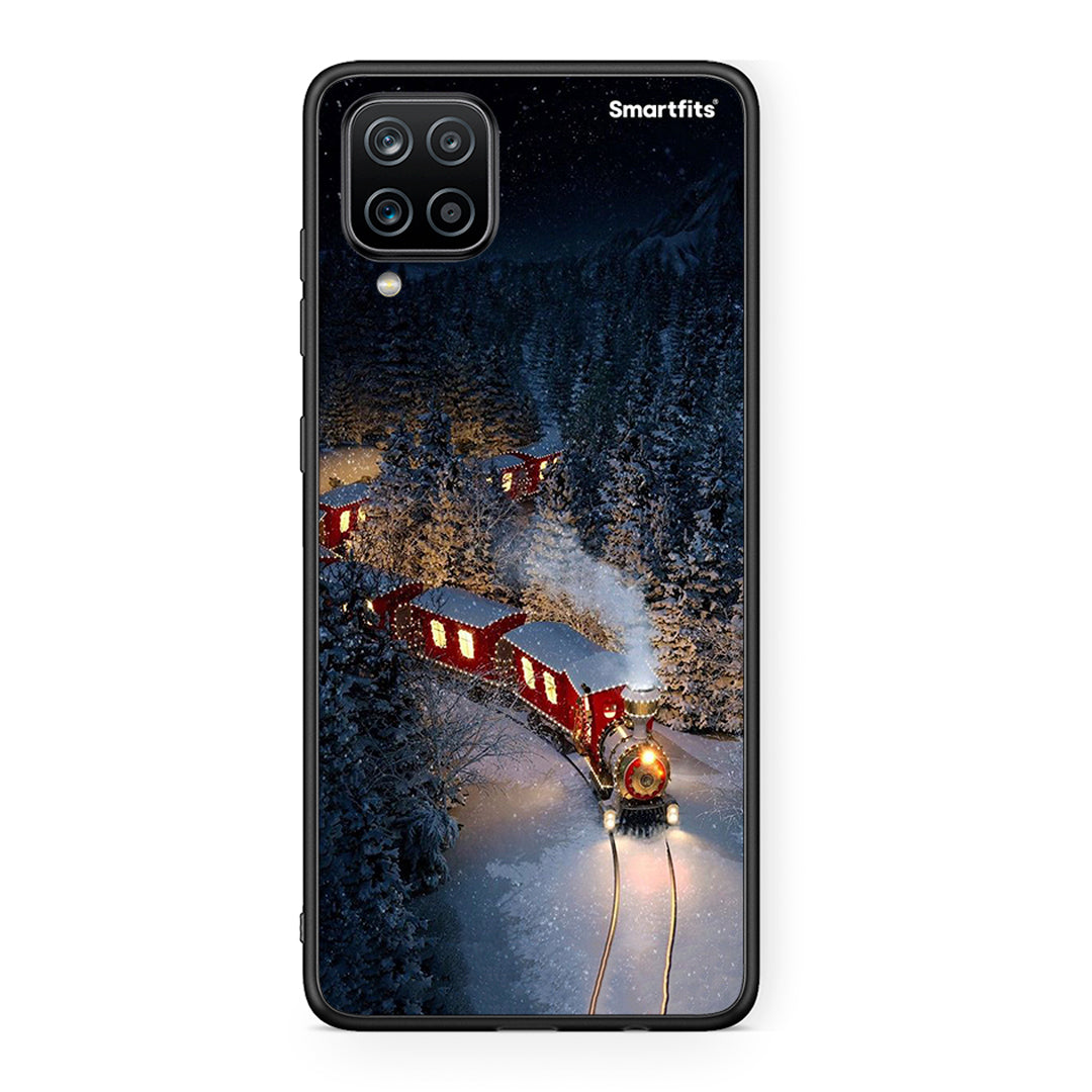 Samsung A12 Xmas Train θήκη από τη Smartfits με σχέδιο στο πίσω μέρος και μαύρο περίβλημα | Smartphone case with colorful back and black bezels by Smartfits