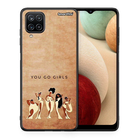 Θήκη Samsung A12 You Go Girl από τη Smartfits με σχέδιο στο πίσω μέρος και μαύρο περίβλημα | Samsung A12 You Go Girl case with colorful back and black bezels