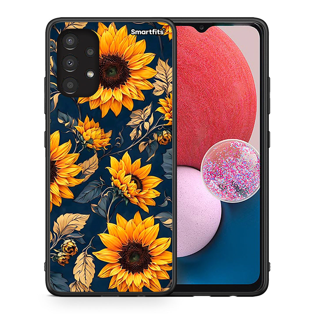 Θήκη Samsung A13 4G Autumn Sunflowers από τη Smartfits με σχέδιο στο πίσω μέρος και μαύρο περίβλημα | Samsung A13 4G Autumn Sunflowers case with colorful back and black bezels