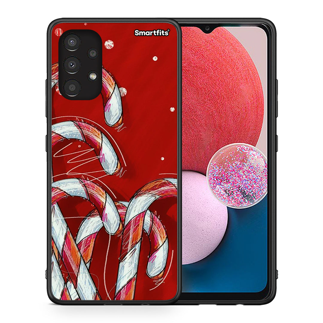 Θήκη Samsung A13 4G Candy Cane από τη Smartfits με σχέδιο στο πίσω μέρος και μαύρο περίβλημα | Samsung A13 4G Candy Cane case with colorful back and black bezels