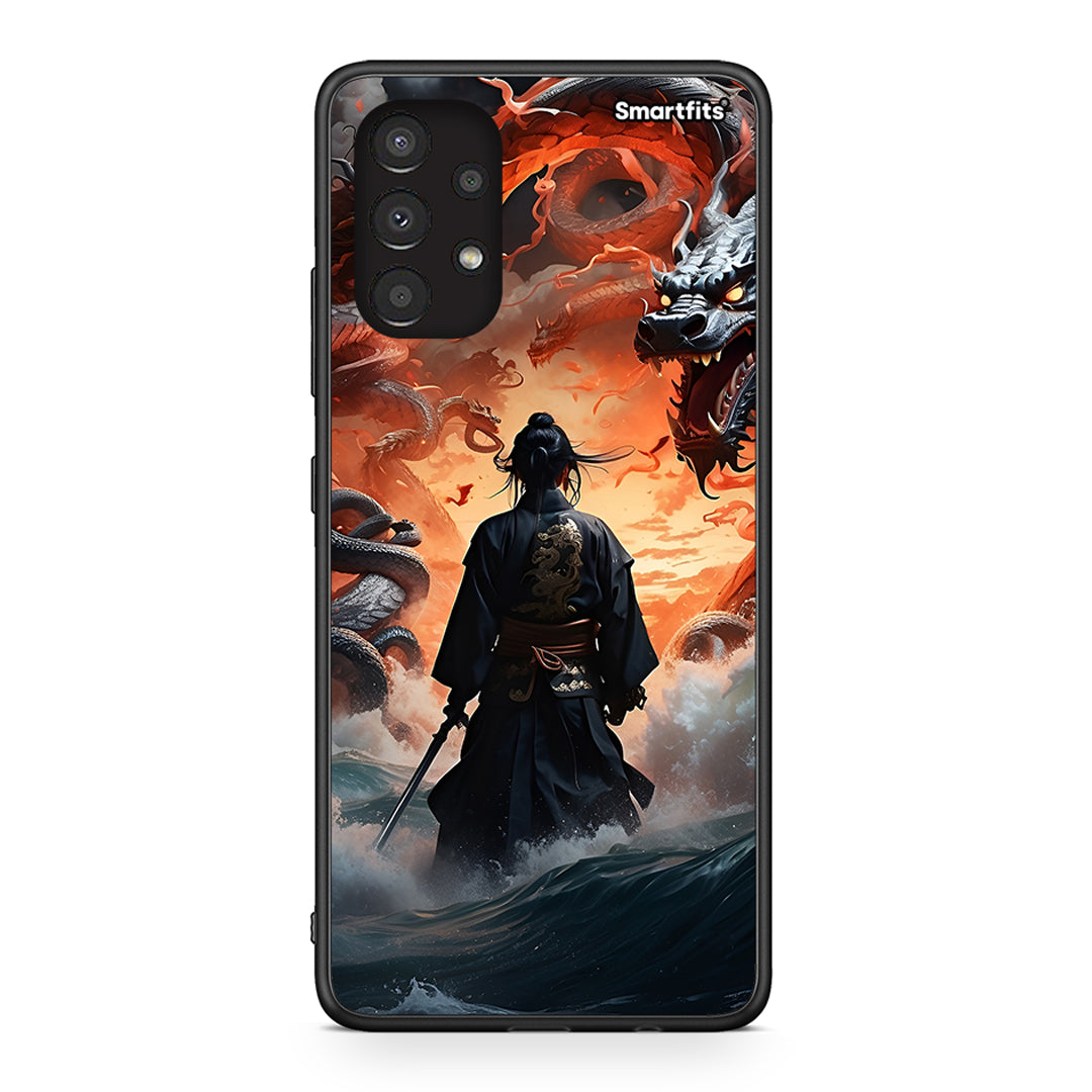 Samsung A13 4G Dragons Fight θήκη από τη Smartfits με σχέδιο στο πίσω μέρος και μαύρο περίβλημα | Smartphone case with colorful back and black bezels by Smartfits