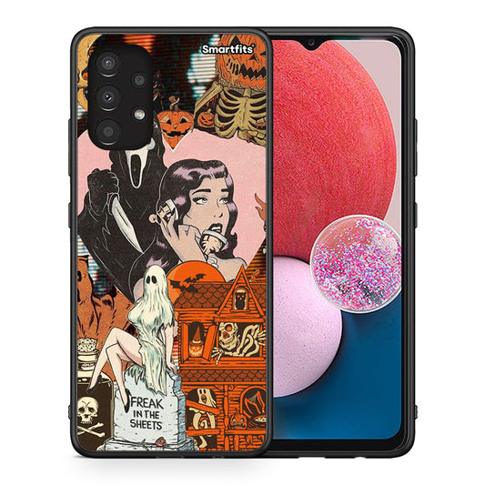 Θήκη Samsung A13 4G Halloween Collage από τη Smartfits με σχέδιο στο πίσω μέρος και μαύρο περίβλημα | Samsung A13 4G Halloween Collage case with colorful back and black bezels