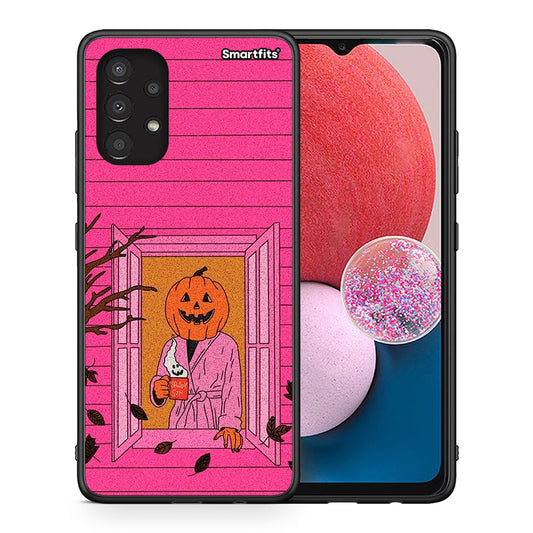 Θήκη Samsung A13 4G Halloween Pumpkin Lady από τη Smartfits με σχέδιο στο πίσω μέρος και μαύρο περίβλημα | Samsung A13 4G Halloween Pumpkin Lady case with colorful back and black bezels