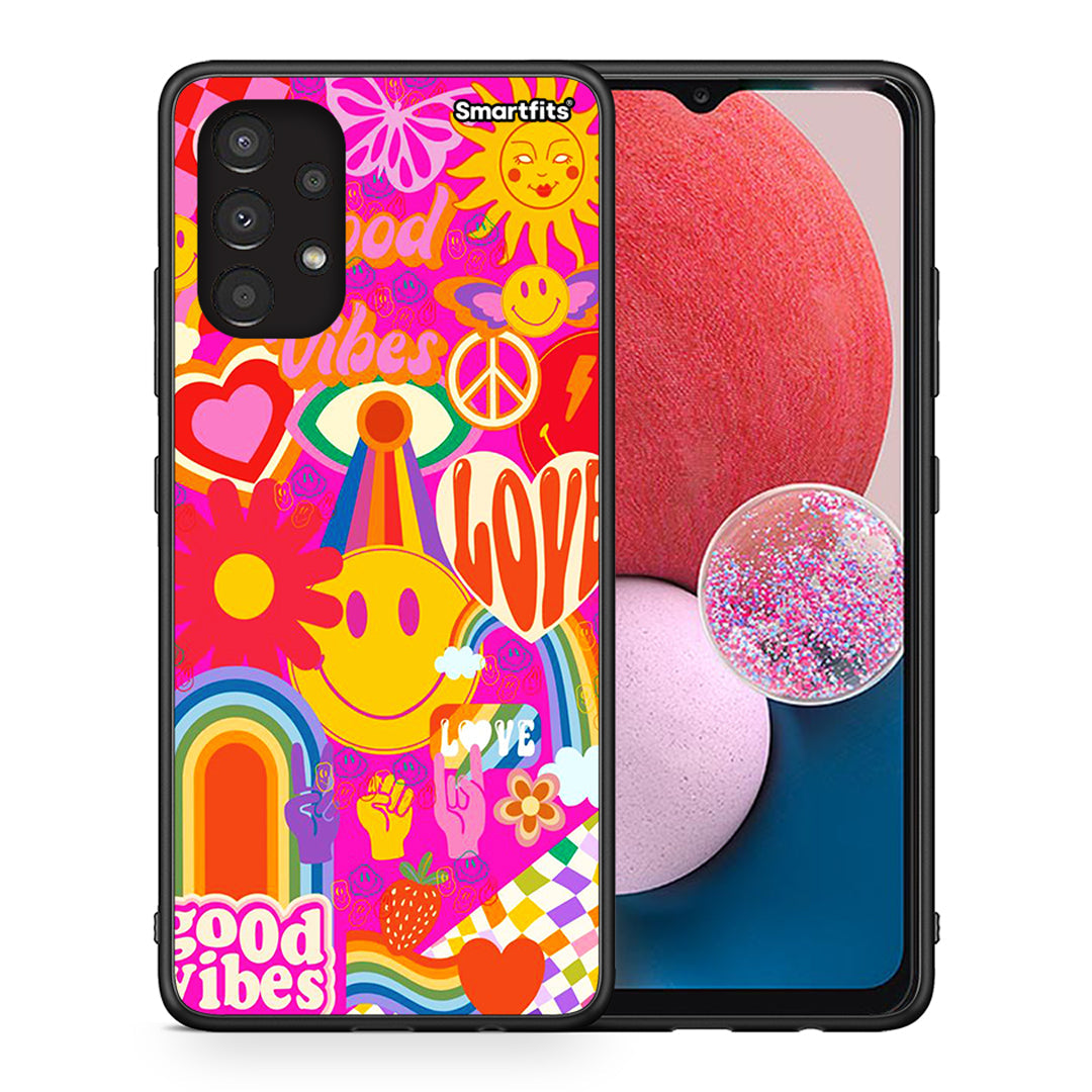 Θήκη Samsung A13 4G Hippie Love από τη Smartfits με σχέδιο στο πίσω μέρος και μαύρο περίβλημα | Samsung A13 4G Hippie Love case with colorful back and black bezels