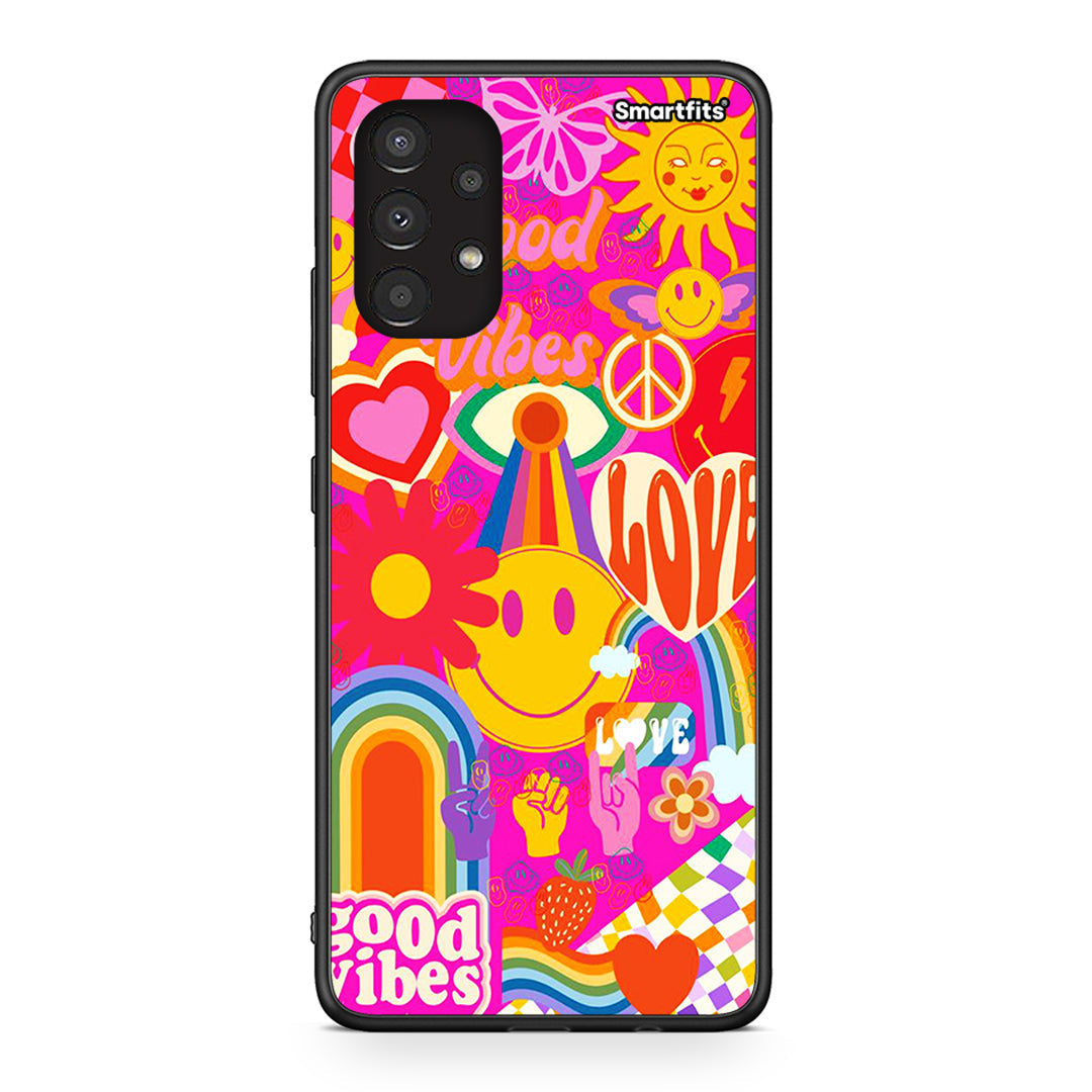 Samsung A13 4G Hippie Love θήκη από τη Smartfits με σχέδιο στο πίσω μέρος και μαύρο περίβλημα | Smartphone case with colorful back and black bezels by Smartfits